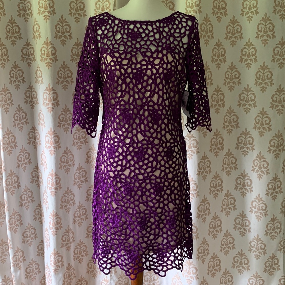 Jax Purple Aster formal lace overlay dress 6 NWT
